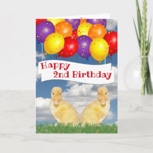 Frohe 2. Geburtstag Entchen Bunte Luftballons Karte