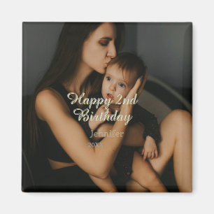 Frohe 2. Geburtstag Kinder Baby Mutter gelb grau n Magnet
