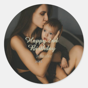 Frohe 2. Geburtstag Kinder Baby Mutter gelb grau n Runder Aufkleber