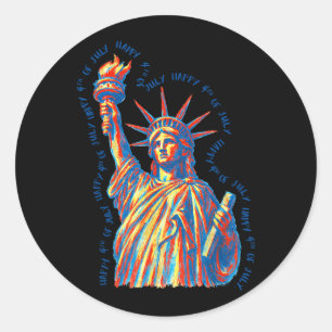 Frohe 4. Juli Statue Of Liberty Retro Runder Aufkleber