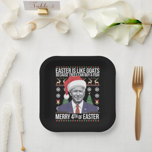 Frohe 4. Osterfest Biden Ugly Weihnachten Pappteller (Hochzeit)