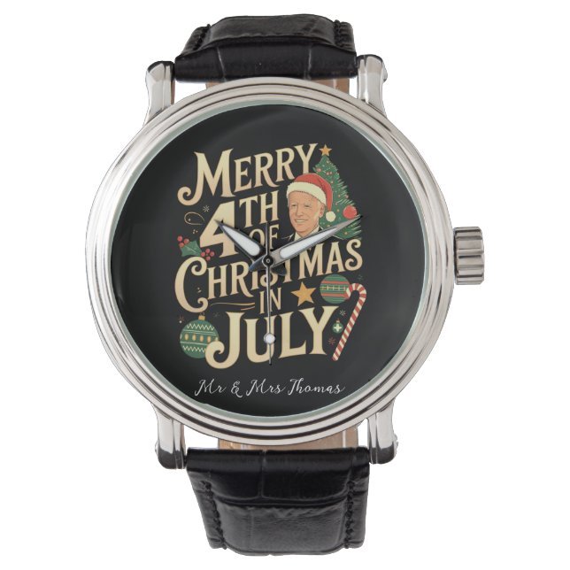 Frohe 4. Weihnachten im Juli Funny Biden Memes Armbanduhr (Vorderseite)