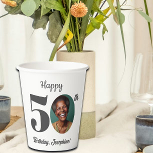 Frohe 50. Geburtstagsfoto mit Betonung Pappbecher