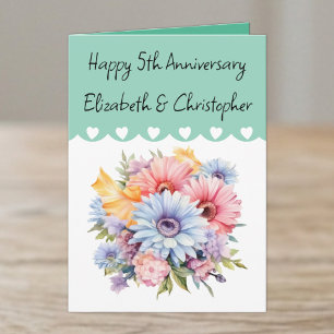 Frohe 5. Hochzeitstag Blumen grün Karte