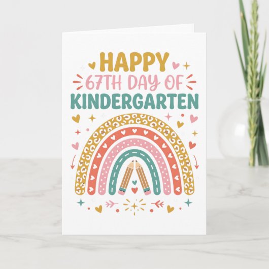 Frohe 67. Kindergartentag Lehrerin Regenbogen Karte (Vorderseite)