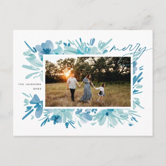 Frohe Abstrakte blaue Blume Weihnachten (Vorderseite)