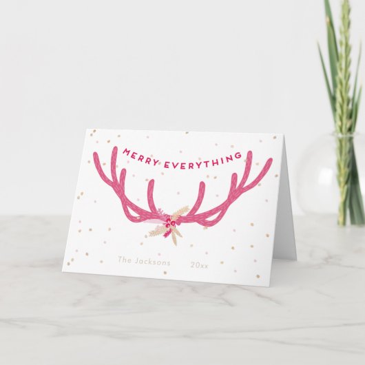 Frohe alles Pink Antlers Weihnachten auf Weiß (Vorderseite)