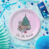 Frohe alles Rosa Weihnachtsbaum Katze und Hund Pappteller (Party)