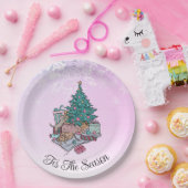 Frohe alles Rosa Weihnachtsbaum Katze und Hund Pappteller (Party)