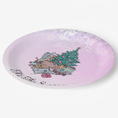 Frohe alles Rosa Weihnachtsbaum Katze und Hund Pappteller (Schrägansicht)