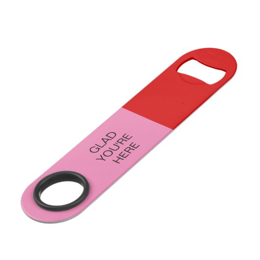 Frohe Ankunft in Rot und Rosa Speed Flaschenöffner (Vorderseite Schrägansicht)