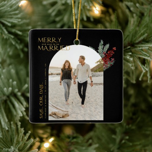Frohe bald Verheiratet Weihnachten Save the Date Keramikornament (Baum)