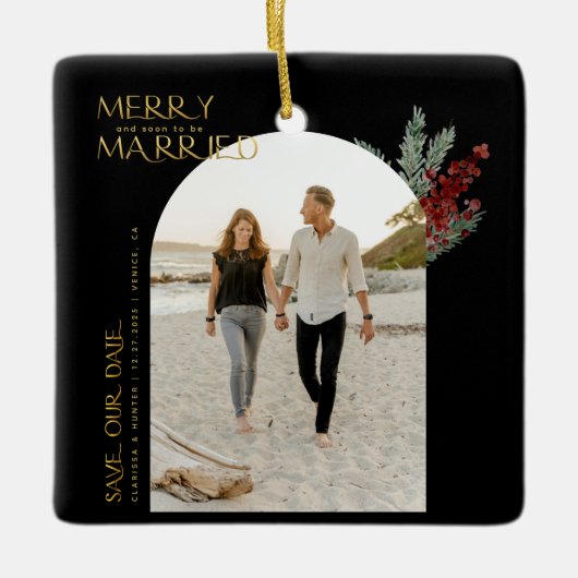 Frohe bald Verheiratet Weihnachten Save the Date Keramikornament (Vorderseite)
