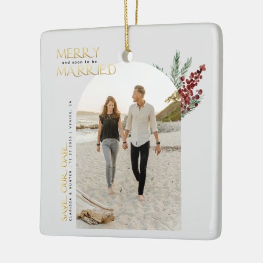 Frohe bald Verheiratet Weihnachten Save the Date Keramikornament (Links)
