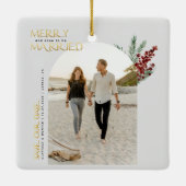 Frohe bald Verheiratet Weihnachten Save the Date Keramikornament (Rückseite)