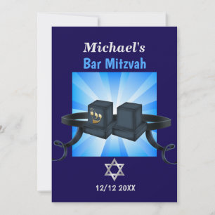 Frohe Bar Mitzwa 20XX Tefillin Blau Personalisiert Feiertagskarte