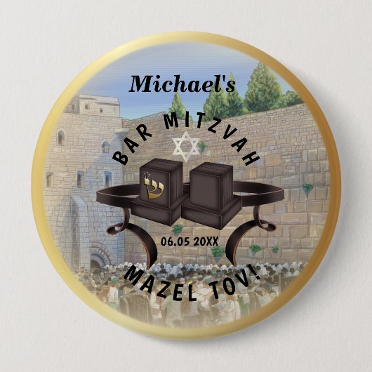 Frohe Bar Mitzwa Jerusalem Kotel Klagemauer Button (Vorderseite)