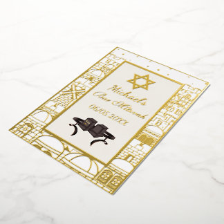 Frohe Bar Mitzwa Jerusalem Kotel Tefillin Gold Folieneinladung