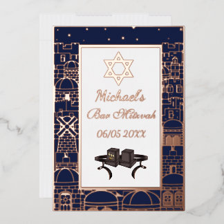 Frohe Bar Mitzwa Jerusalem Kotel Tefillin Gold Folieneinladung