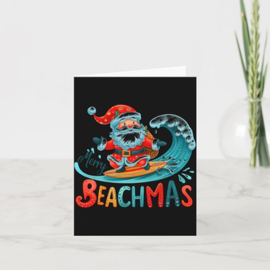 Frohe Beachmas Weihnachtsmann Surfen Retro Design Karte (Vorderseite)