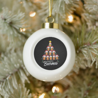 Frohe Biermas Bierkrug Weihnachtsbaum Santa Hut Keramik Kugel-Ornament