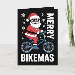 Frohe Bikemas Weihnachtsmann Fahrrad Schneeflocken Karte