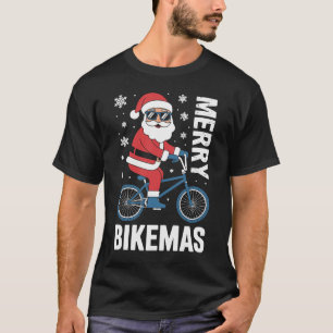 Frohe Bikemas Weihnachtsmann Fahrrad Schneeflocken T-Shirt