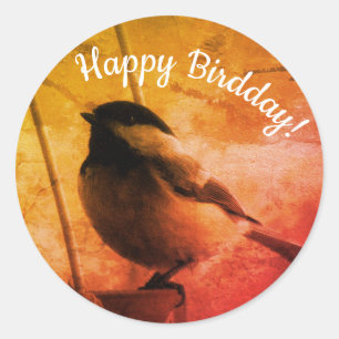 Frohe Birdday Geburtstag Süße Schwarzkopfmeise Runder Aufkleber