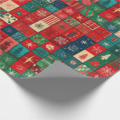 Frohe blaue rote Patchwork-Weihnachtsgeschenkverpa Geschenkpapier (Ecke)