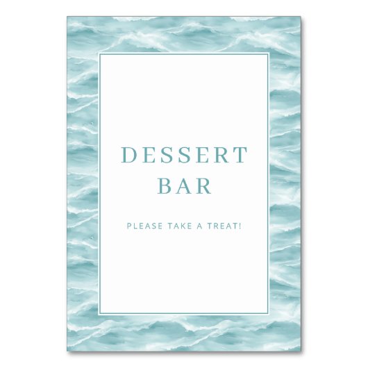 Frohe Blaue Wasserwelle Dessertbar Schild Tischnummer (Vorderseite)