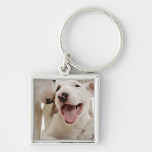 Frohe Bullterrier Schlüsselanhänger