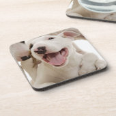 Frohe Bullterrier Untersetzer (Linke Seite)