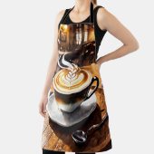 Frohe Cappuccino wirbelnden Kaffee. Muster Schürze (InSitu)