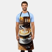 Frohe Cappuccino wirbelnden Kaffee. Muster Schürze (Getragen)