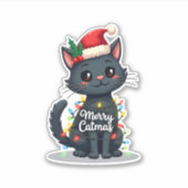 Frohe Catmas Black Cat Weihnachten Weihnachten Wei Aufkleber (Vorderseite)
