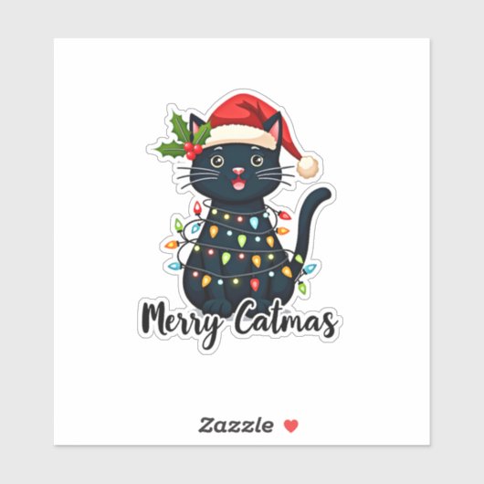 Frohe Catmas Black Cat Weihnachten Weihnachten Wei Aufkleber (Blatt)