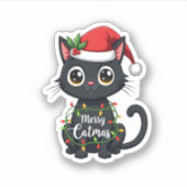 Frohe Catmas Black Cat Weihnachten Weihnachten Wei Aufkleber (Vorderseite)