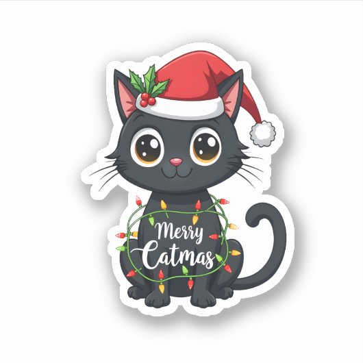 Frohe Catmas Black Cat Weihnachten Weihnachten Wei Aufkleber (Vorderseite)