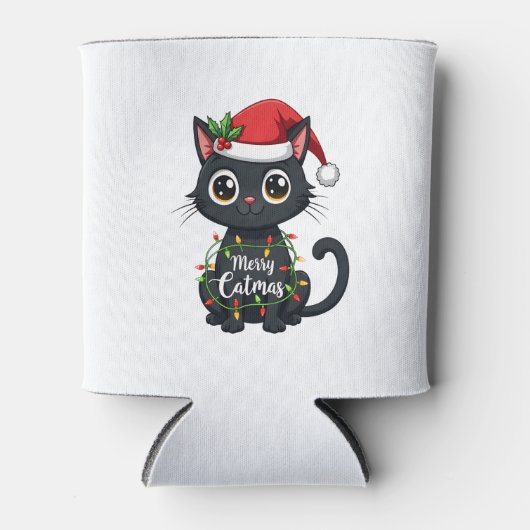 Frohe Catmas Black Cat Weihnachten Weihnachten Wei Dosenkühler (Vorderseite)