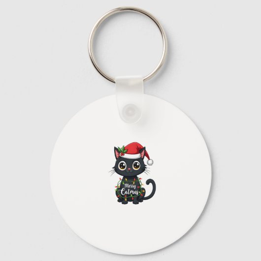 Frohe Catmas Black Cat Weihnachten Weihnachten Wei Schlüsselanhänger (Vorderseite)