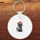 Frohe Catmas Black Cat Weihnachten Weihnachten Wei Schlüsselanhänger (Vorderseite)