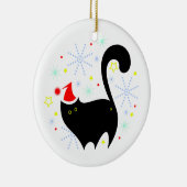 Frohe Catmas Festive Black Cat Weihnachtsmannmütze Keramik Ornament (Rechts)