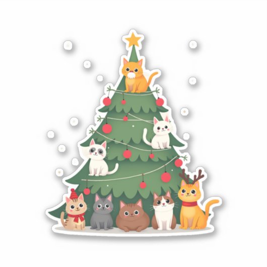 Frohe Catmas lustige Weihnachtsbaum, Cats Xmas Meo Aufkleber (Vorderseite)