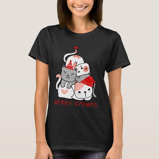 Frohe Catmas Niedlich Cats Weihnachten T - Shirt (Vorderseite)