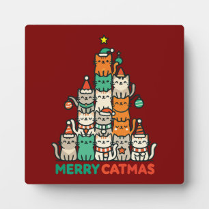 Frohe Catmas Niedliche Katze Weihnachtsbaum Urlaub Fotoplatte