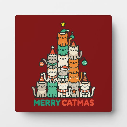 Frohe Catmas Niedliche Katze Weihnachtsbaum Urlaub Fotoplatte (Vorderseite)