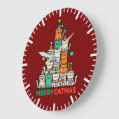Frohe Catmas Niedliche Katze Weihnachtsbaum Urlaub Große Wanduhr (Winkel)