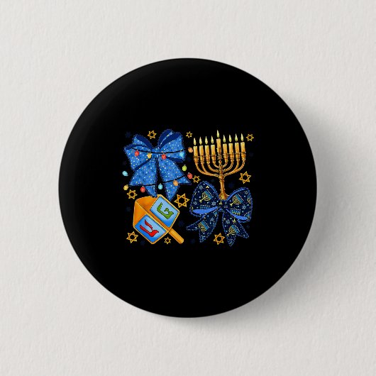 Frohe Chanukka-Bogen-Menora-Dreidel-jüdische Fraue Button (Vorderseite)