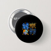 Frohe Chanukka-Bogen-Menora-Dreidel-jüdische Fraue Button (Vorne & Hinten)