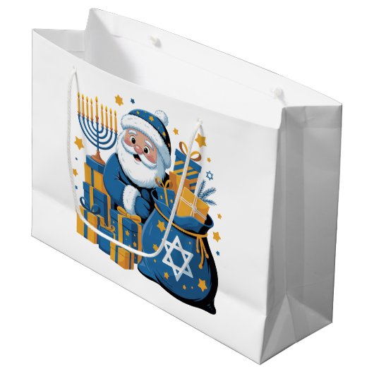 Frohe Chanukka Santa  Große Geschenktüte (Vorderseite Schrägansicht)